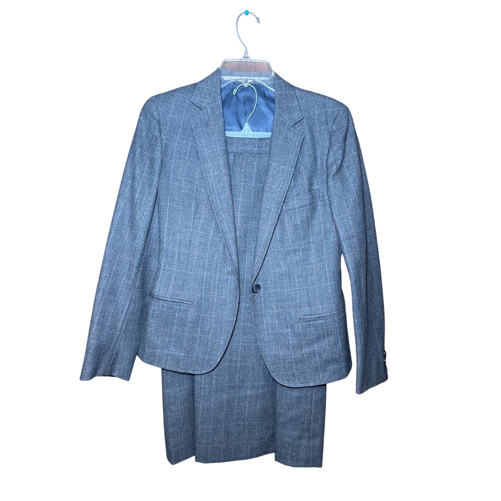 Mark Shale Gray Glen Plaid Wool Skirt Suit Set Vintage Hand Tailored USA 8